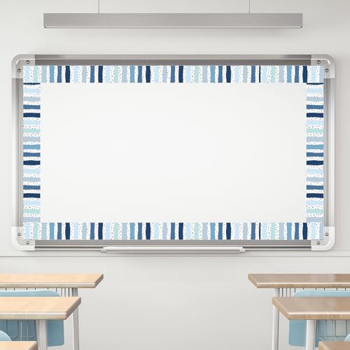 Image of Whaline 32.8Ft Summer Classroom Bulletin Board Border Dusty Blue Dot Stripe | Die-Cut Rolled Border Trim, for Back to School Winter Chalkboard Wall Decoration