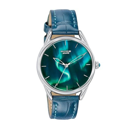 Image of Sonata Poze 8 Quartz Analog Northern Lights Inspired Watch for Unisex with Blue Luminous Dial & Blue Leather Strap - SP70100SL01W