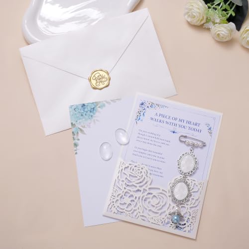Image of MIXJOY Something Blue Gift for Bride, Wedding Day Bridal Blue Pearl Angel Wings Bouquet Garter Charm for Bride to Be
