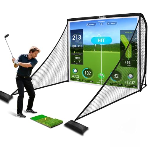 Golf Hitting Net 10x7ft Golf Simulator Practice Net with Impact Screen Auto Ball Return Mat Target Cloth Side Net for Chipping Driving Backyard Garage Indoor Outdoor