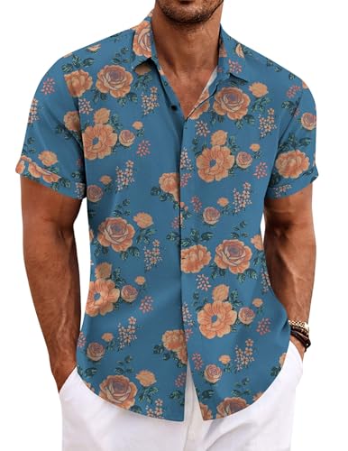 Image of COOFANDY Men's Linen Shirts Short Sleeve Casual Shirts Button Down Shirt for Men Beach Summer Wedding Shirt