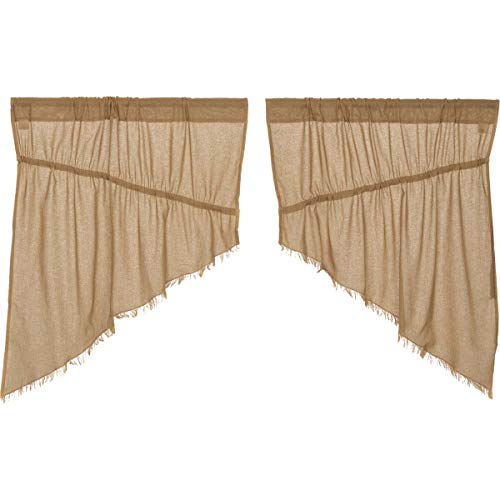 VHC Brands Primitive Farmhouse Kitchen Window Curtains Tobacco Cloth Tan Fringed Prairie Swag Pair x King Khaki