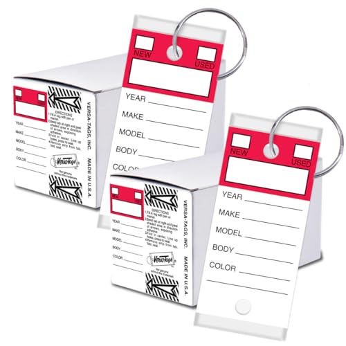 Image of Versa-Tags Red Stripe Self-Protecting Key Tags with Chrome-Plated Split Rings, 500 Count Automotive Dealership Key Tags for Car Truck RV Inventory & Service Organization