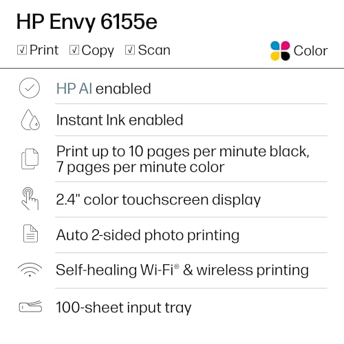 undefined HP Envy 6155e Wireless All-in-One Color Inkjet Printer, Portobello, Print, scan, copy, Duplex printing Best-for-home, 3 month Instant Ink trial included, AI-enabled (714L5A) の商品画像 1