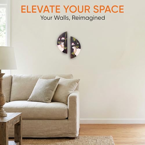 Image of AAKRITI ART CREATIONS Pichhwai Nandi Handpainted Wall Panels, Pichhwai Art Wooden Wall Hanging Set of 2 Multicolor | Matte Finish Wooden | Home Items for Living Room, Bedroom, Office