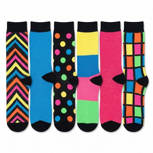 Image of Tipi Toe Women's 6-Pack Funky Crew Socks | Colorful Fun Patterned Novelty Dress Socks, Sizes 9-13