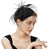 Fascinator Hat Veil Feather Fascinator Tea Party Bridal Wedding Veil Retro Hat Pillbox Derby Hats for Women Black
