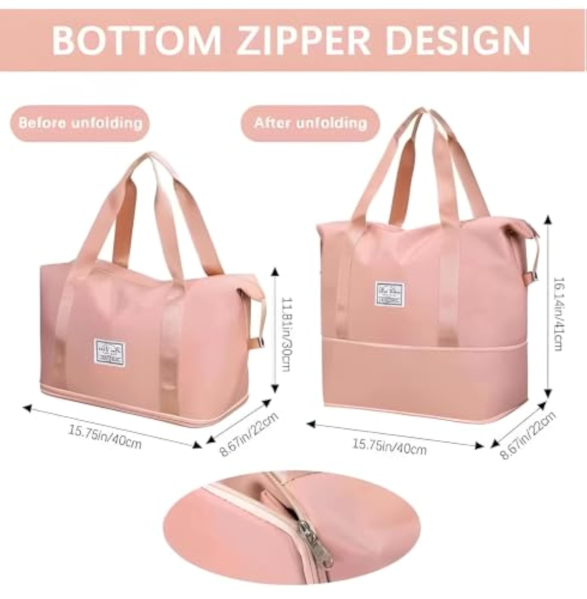 Travel Duffle Bag for Women, Foldable Waterproof Hand Bag Pink