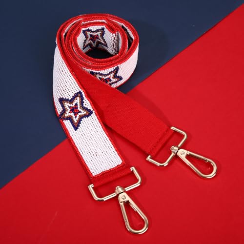 Image of NVENF Beaded 4th of July Purse Strap USA Purse Strap Replacement Red White and Blue Patriotic Crossbody Shoulder Bag Straps 4th of July Outfits (Style E)