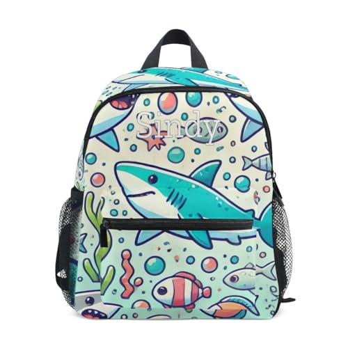 TSENQUE Mochila pequena personalizada para crianças, carro de corrida, jardim de infância, mochila infantil de 12 polegadas para jardim de infância, Tubarões subaquáticos, Medium