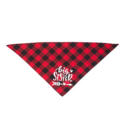 ADOGGYGO 2 Pack Big Sister Brother Dog Bandana Buffalo Plaid Triangle Dog Scarf Pregnancy Announcement Bandana for Small Medium Large Dogs Pets (Big Sister) - Image 6