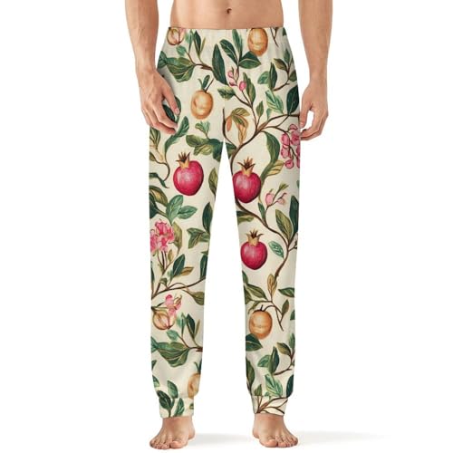 Pomegra Flowers Leaves Men's Pajama Bottoms Sleep Lounge Soft Comfy Pants Sleepwear