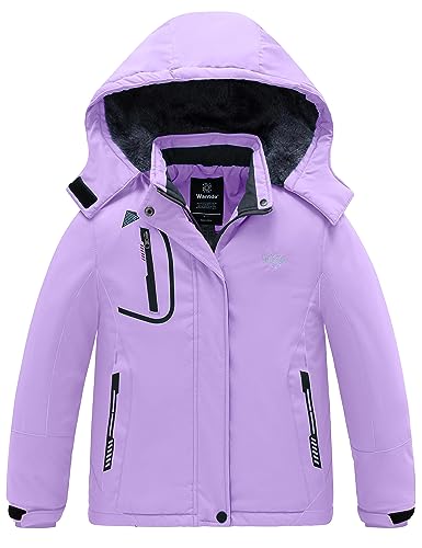 wantdo Girls' Waterproof Winter Coat Fleece Ski Jacket Hooded Snow Coat Warm Raincoat Outerwear