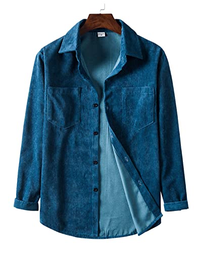 Image of RINTONIX Mens Solid Long Sleeve Ribbed Button Down Corduroy Shirt Jacket Casual Spring Fall Pocket Shacket Jacket