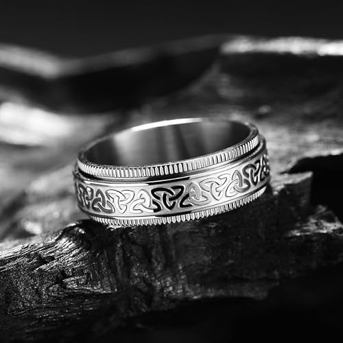 Image of King Will 316L Stainless Steel Spinner Ring for Men Women- 8mm Width Fidget Ring with Dragon /Celtic Knot Pattern, Stress Anxiety Relief Comfort Fit Wedding Band