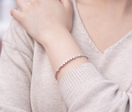 Moissanite Bangle - Rhodium Plated 925 Sterling Silver Bracelet for Women - D Color, VVS1-2, Round Brilliant Cut Moissanite - Minimalist Dainty Gold Cuff Jewelry2
