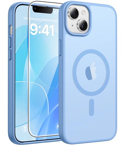 Image of FNTCASE for iPhone 15 Plus Case: for iPhone 14 Plus Case Translucent Matte Military Grade Protective Phone Cover - Slim Anti-Slip Durable Shockproof Drop Protection Cases - Light Blue