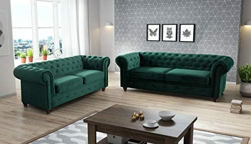 Amazing SofasMANY COLOURS Chesterfield sofa ROMA INFINITY Velvet FABRIC SOFAS LARGE 3 2 SEATER COUCH (3+2+1, DARK GREEN PLUSH)