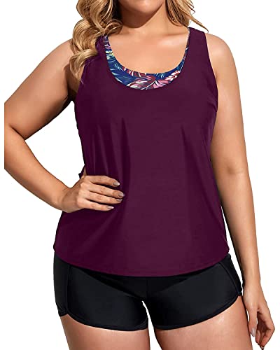 Image of Holipick Women Plus Size Swimsuits - Athletic 3 Piece Tankini with Shorts