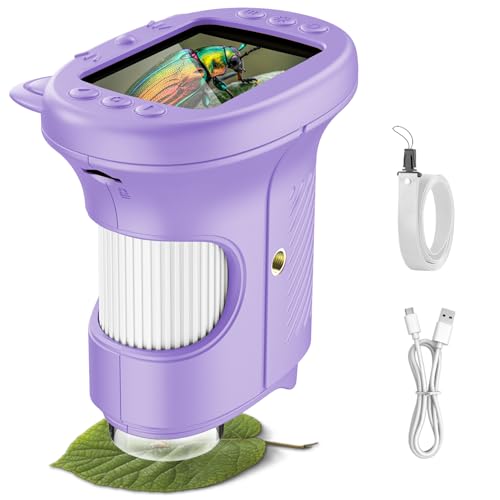 OAEBLLE Mikroskop für Kinder 1000X mit 2,4″ IPS-Display, 8 LED Auflicht, tragbares Mini-Mikroskop, USB-aufladbar, Lernspielzeug für 3–12 Jahre, Entdecker-Lupe für Outdoor & Schulprojekte