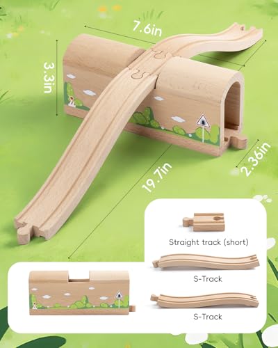 image for Payarma Wooden Train Track Bridge & Tunnel Set, Railway Expansion Kit 
