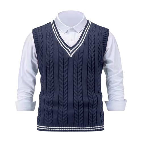 Mens Sweater Vest Casual V Neck Knitted Sleeveless Stretch Pullover Vest Business Breathable Loose Fit Sweater Tops2