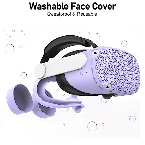 for Oculus Quest 2 Accessories Face Cushion Cover for Quest 2 Contorller Grips Lens Cover VR Silicone Covers VR Shell Cover Thumbsticks Covers for Meta Quest 2 Disposable Eye Cover 5pcs (Purple) by AMZDM - Image 7