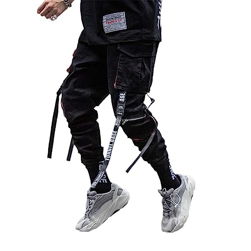 Pantalon cargo homme avec poches et rubans pour un style hip-hop ultra pratique