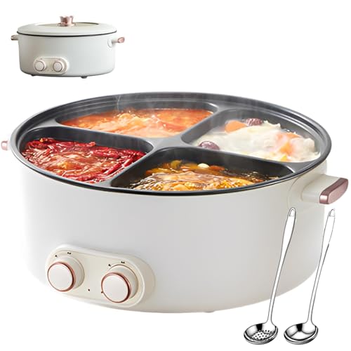 Olla Multifuncional de Cuatro Rejillas, Olla eléctrica Multifuncional para el hogar con Capacidad de 6 litros, Olla eléctrica integrada, Olla Shabu Shabu China de 4 sabores para Fiestas en casa.