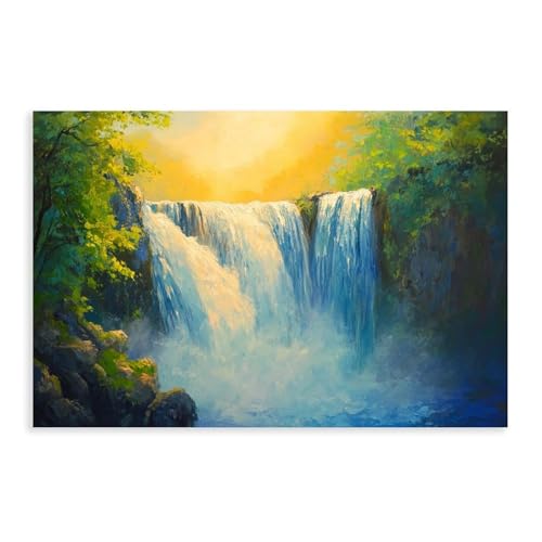 Premium Abstract Mountain Stream Canvas Print - Calming Blue & Green Color Palette Modern Wall Art Canvas Poster Wall Art Decor Print Picture Paintings for Living Room Bedroom Decoration 16x24inch(40x