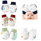 Amztour Anti-Scratch Baby Mittens Newborn Babies Soft Touch Scratch Gloves 4 Pairs 100% Organic Cotton Material Infant Hand Mitten Cartoon Pattern for 0-6 Months Girls' ＆ Boys' Anti-Scratching Glove