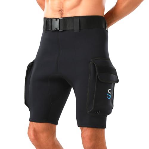 Wetsuit Shorts Pants Mens 3mm Neoprene Scuba Diving Shorts with Pockets Quick Release Buckle Adjustable Waist Belt Dropship Hybrid Cargo Shorts S Size
