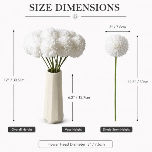 Image of Mandy's 12pcs Artificial Pure White Ball Chrysanthemum Flowers
