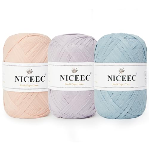 Image of NICEEC 3 Skeins Kraft Paper Yarn 474yds /5.3oz - Series 1 | Crochet & Knit, DIY Project Starter Kit，Handbag，Sun Hat，Shoes， Shopper Bag