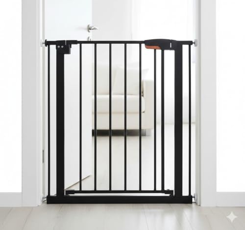 Zanbeel Baby Safety Gate, Pet Dog Barrier, Auto Close Stair Gate, Pressure Fit,Self Closing Toddler Safety, Doorways 75-82cm (Black)
