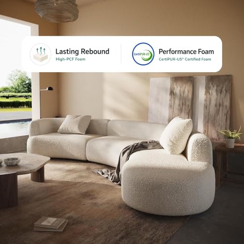 Image of Acanva Formia Boucle Curved Sectional Sofa, 153 inch W Right Hand, White