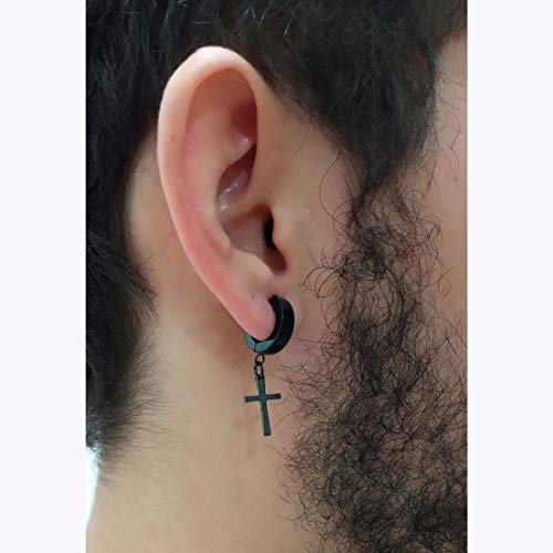 BRINCO ARGOLA 4 mm COM CRUZ PRETO (PAR)