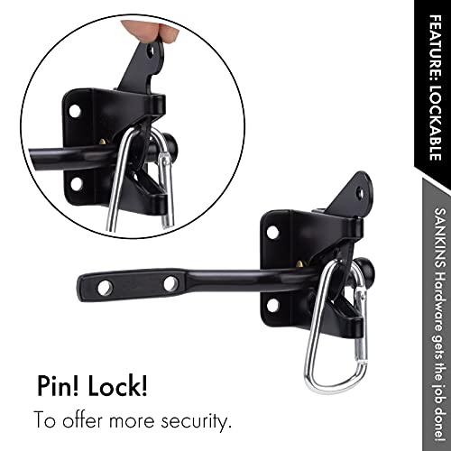 Image of 2 Pcs Self Locking Heavy Duty Gate Latch Automatic Gravity Lever for Wooden Fence with Longer Fasteners, Door Latches with Pull String, Steel, Black