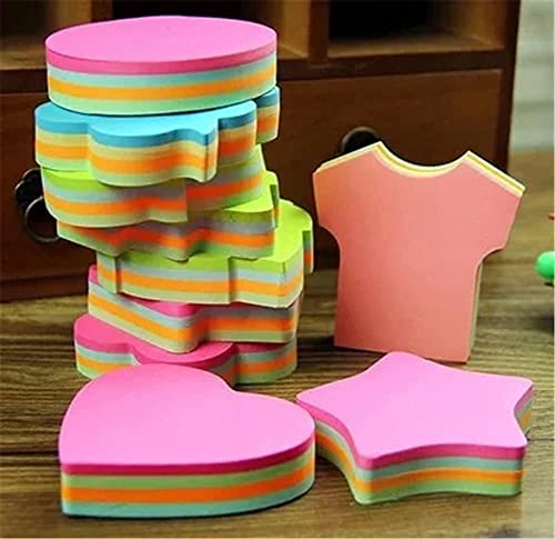 Image of Peeplvalue Multicolor 300 Sticky Notes of 3 Shapes 100 Sheets per Shape, Fluorescent Paper Self Adhesive and Removable Sticky Notes,