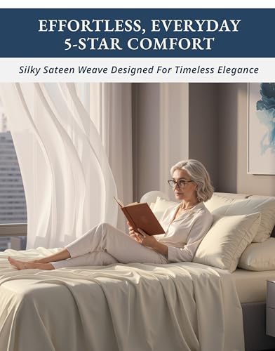 Image of LANE LINEN Twin XL Bed Sheets 100% Egyptian Cotton Sateen - Ivory | Cooling Sheets Twin XL - 3-Piece Set, Ideal For Dorms And Adjustable Beds, For Guests And Everyday Use, Luxe Sheen