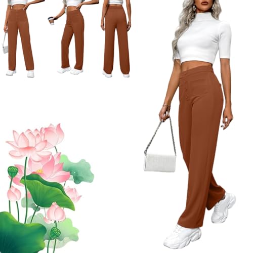 ZHONGLE Bloomydove Flexipants - Women's Casual High Waist Stretch Pants,Multiple Pockets Straight Stretch Leg Pants for Women (Brown,Large)