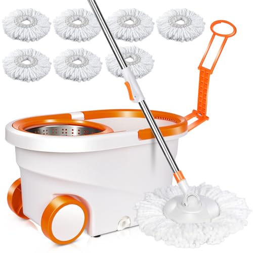 MASTERTOP Spin Mop & Bucket with Wringer Set, Floor Cleaning,