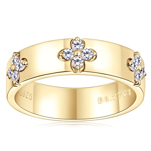 Clover Moissanite Wedding Band D Color VVS1 Clarity 925 Sterling Silver 18K Gold Plated Four Leaf Rings for Women or Men Anniversary Promise Bridal Jewelry Gifts