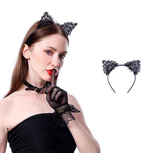 Sexy Lovely Women Fashion Lace Cat Ears Headband Hair Accessories for Cosplay Carnival Party Halloween Christmas Valentine Day(Black) - Image 4