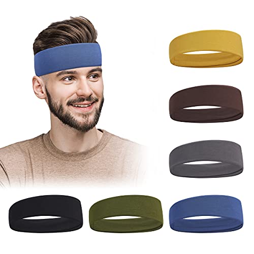 6 Piece Men's Headbands Workout Headbands Non-Slip Elastic Headbands for Running, Cycling, Sports Men's Women's Headbands