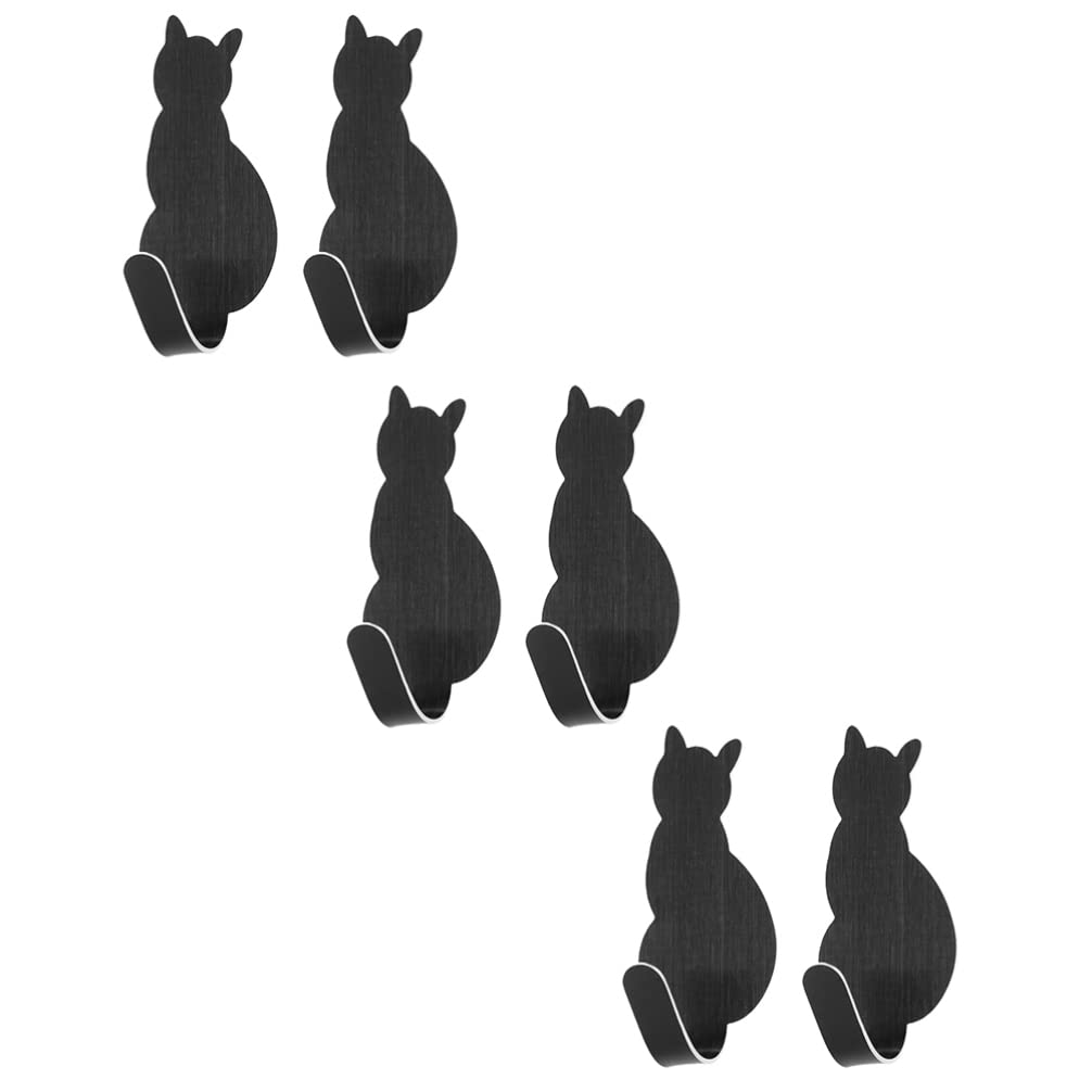 Zerodeko 6Pcs Cat Wall Hooks, Adhesive Coat Hooks Stainless Steel Cute Cat Animal Towel Hooks Metal Hooks Stick on Waterproof Key Jewelry Decorative Hooks for Home Bedroom Bathroom, Grey, 4.5X2.5CM