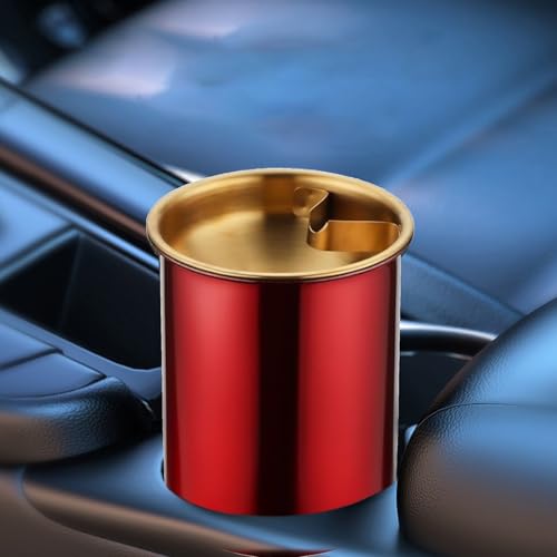 Image of Car Ashtray with Lid, Portable Smell Proof Ashtray for Car, Detachable Smokeless for Car Cup Holder, Stainless Steel Windproof Extinguished Butt Bucket Ash Tray for Outdoor Travel Home Office (Red)