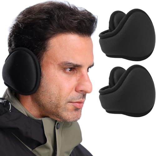 Dwenarry Ear Muffs for Winter Women Men Foldable Black Earmuffs Men Adjustable Ear Warmers 2 Pack