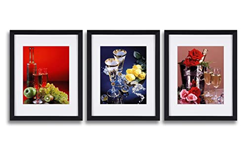 Wine&Rose Framed Wall Art Decor, Kitchen Pictures Canvas Wall Art With Black Frame And Mat, 3 Pieces Bedroom Canvas Prints Wall Paintings Modern Artwork For Living Room Bathroom #TOP19