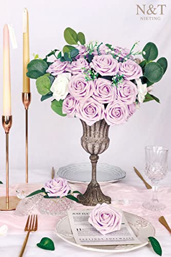 N&T Nieting Artificial Wedding Flowers 25 Pcs Lilac Roses Fake Roses With Long Stems For Decortion Mother Day Baby Shower Arrangements Bouquets #TOP2